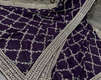 Dark Purple Georgette Dupatta /Scarf / Wrap/Free Shipping in US