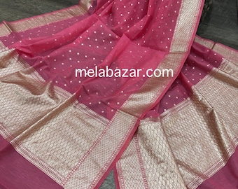 Pink Banarsi Handloom Dupatta / Cotton Silk / Free Shipping in US