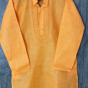Men&#39;s Orange Chikankari Kurta / Free Shipping in US