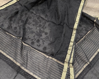 Embroidered Chanderi Silk Cotton Dupatta /stole/wrap, Free Shipping in US