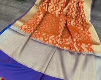 Banarasi Dupatta with Gold Zari /Stole/Wrap/ Free Shipping in US