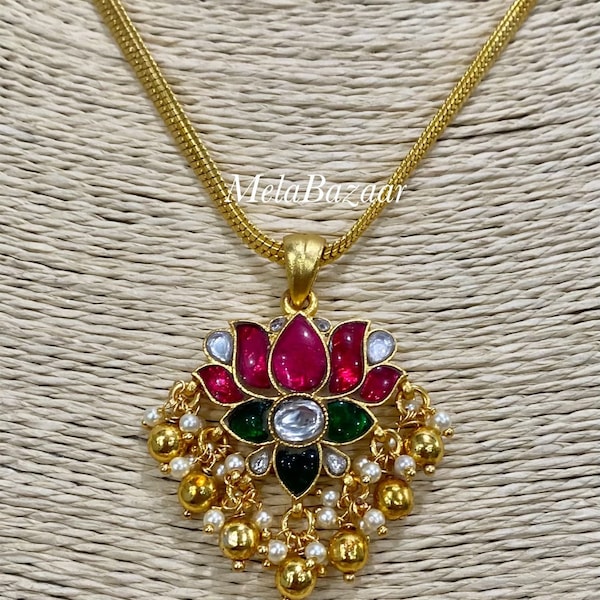 Floral Kundan Pendant Chain with Earrings/ Free Shipping in US