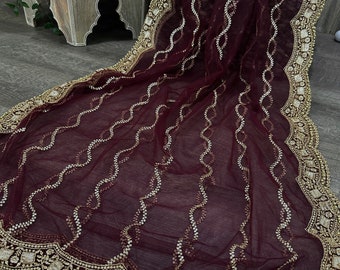 Sequins Wine Net dupatta / stole / wrap / Free Shipping in US