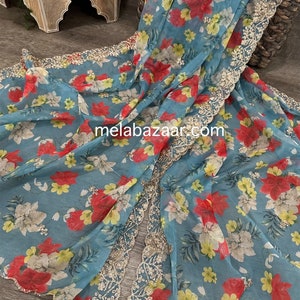 Floral Organza Dupatta / Lightweight  Stole / Wrap / Free Shipping in US
