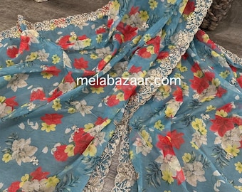 Floral Organza Dupatta / Lightweight  Stole / Wrap / Free Shipping in US