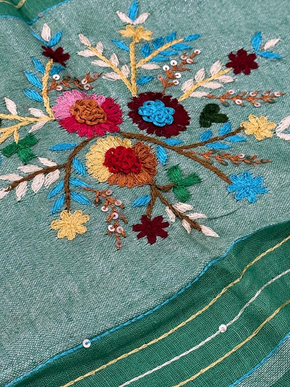グリーンピュアリネンサリー刺繍入り / 100カウントリネンサリー