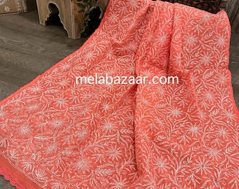 Cotton Chikankari Dupatta / Hand Embroidered/ Free Shipping in US
