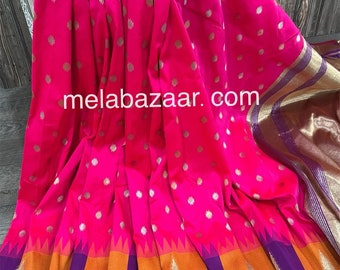 Hot Pink Banarsi Silk Saree / Free Shipping In US