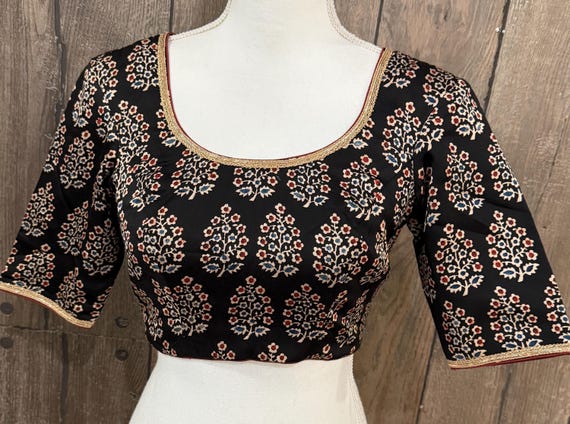 Black Modal Silk Ajrakh Saree Blouse / Free Shipping in US - Etsy
