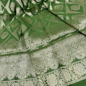 Green Banarsi Dupatta /Stole/Wrap/ Chanderi Silk by Cotton / Free Shipping in US