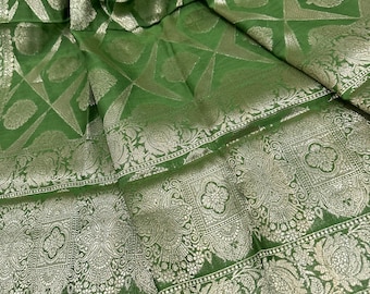 Green Banarsi Dupatta /Stole/Wrap/ Chanderi Silk by Cotton / Free Shipping in US