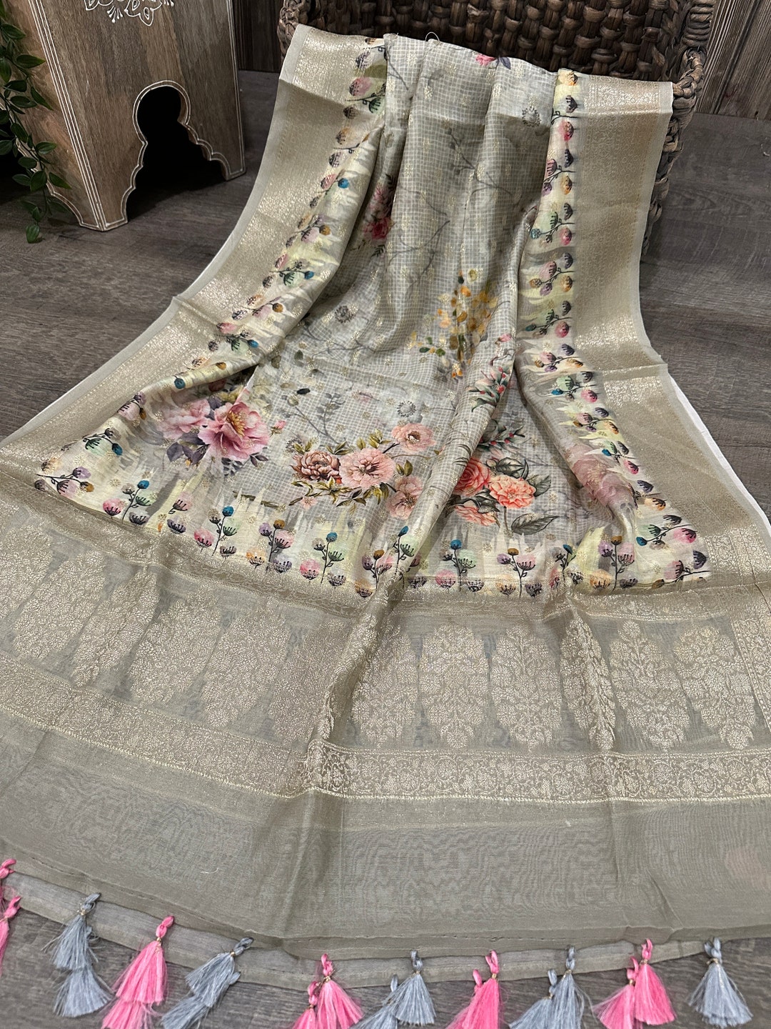 Fawn Banarsi Silk Dupatta