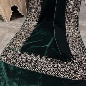 Green Velvet Shawl / Stole / Wrap /Free Shipping in US