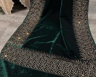 Green Velvet Shawl / Stole / Wrap /Free Shipping in US