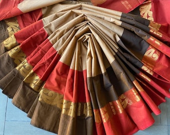 Multicolor Pure Cotton Saree with Zari Border / Free Shipping In US