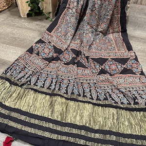 Handprinted Ajrakh Dupatta on Modal Silk / Scarf / Stole / Free Shipping in US