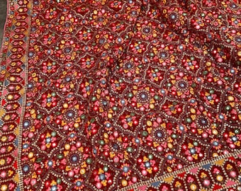 Heavy Embroidered Maroon Georgette Dupatta /stole/wrap/ Free Shipping in US