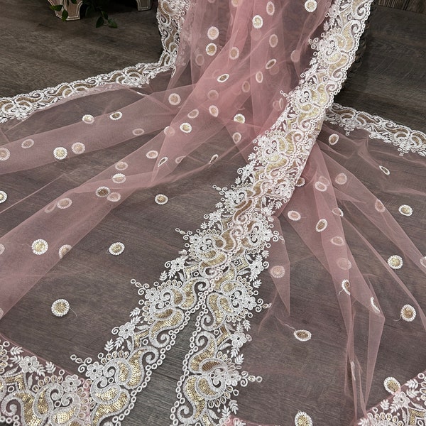 Lightweight Peachy Pink Net Dupatta /Stole/Wrap, Free Shipping in US