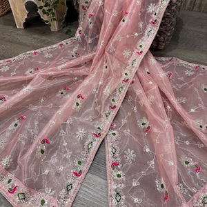 Lightweight Peachy Pink Shimmer Net Dupatta /Stole/Wrap, Free Shipping in US