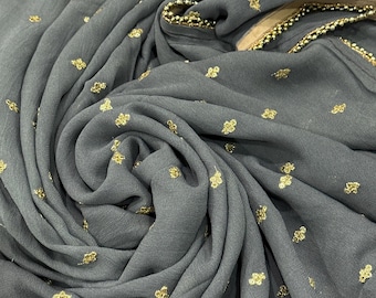 Fine Georgette Gray Dupatta /Stole/Wrap/ Free Shipping in US
