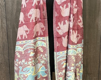 Elephant Design Cotton Wool blend White Shawl / wrap / scarf/ stole