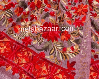 Pink Embroidered Pure Wool Shawl / Kashmiri Stole / Free Shipping in US