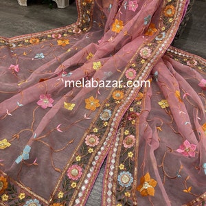 Embroidered Floral Organza Dupatta /Stole/Wrap, Free Shipping in US