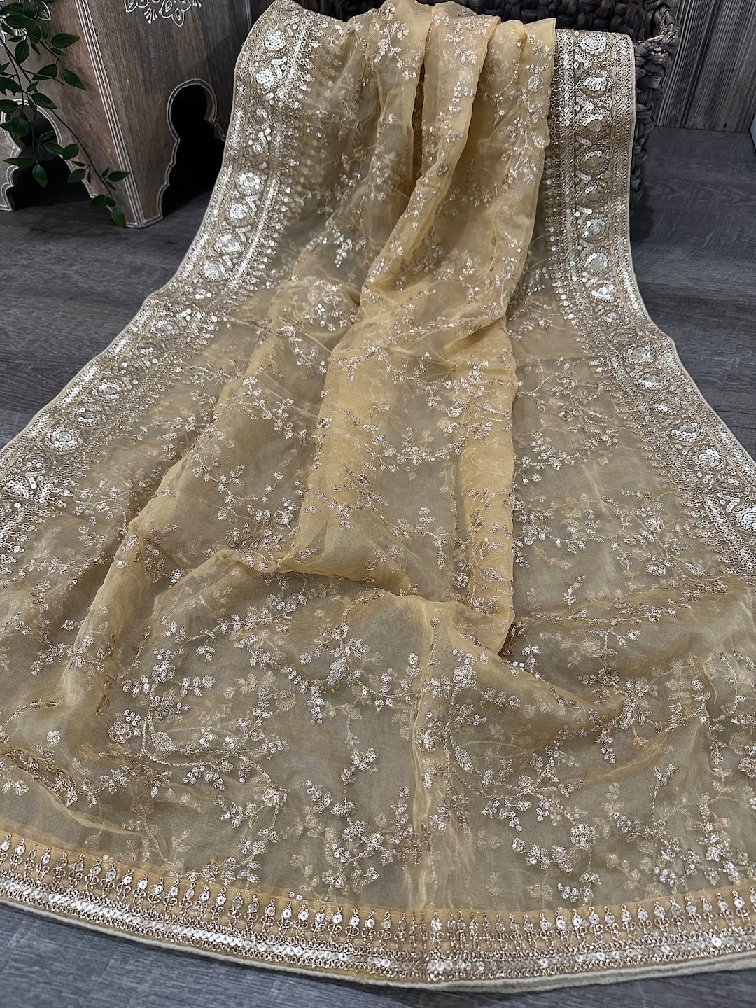 Golden organza dupatta main image 1