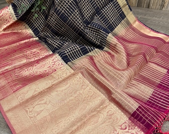 Black Organza Banarsi Saree / Free Shipping In US