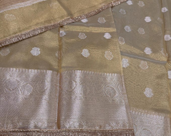 Featured listing image: Gold Tissue Banarasi Saree  /Fall attached /Free Shipping In US