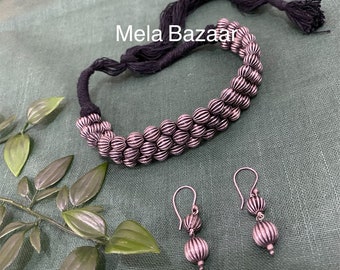 Oxidised Choker Necklace and Earrings Set /Free Shipping in US