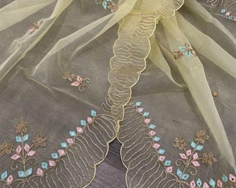 Light yellow organza dupatta / stole / wrap / Free Shipping in US