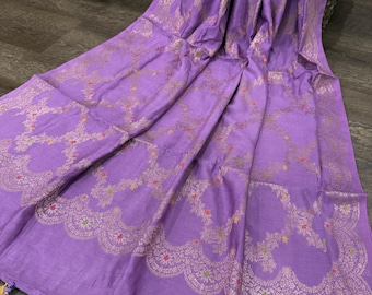 Dupatta Banarsi de lavanda / Chal de seda y algodón / Envoltura / Envío gratuito en EE. UU.