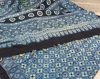 Pure Mul Cotton Handprinted Ajrakh Saree  /Ships from Ohio