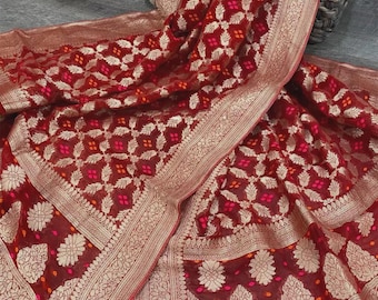 Red Georgette Banarasi Dupatta /Stole/Wrap/ Free Shipping in US