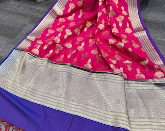 Jhumka design Bright Pink Banarsi Dupatta/Stole/Wrap/ Free Shipping in US