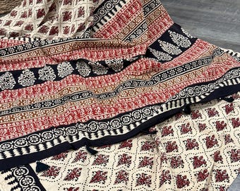 Pure Cotton Beige Saree / Hand Printed / Free Shipping in US