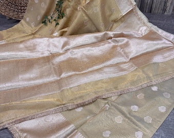 Gold Tissue Banarasi Saree  /Fall attached /Free Shipping In US