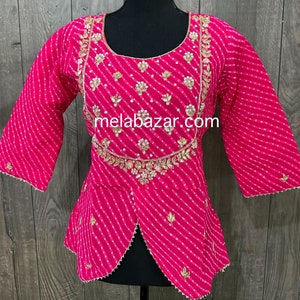 Rani pink saree choli blouse with hand work / Free Shipping in US