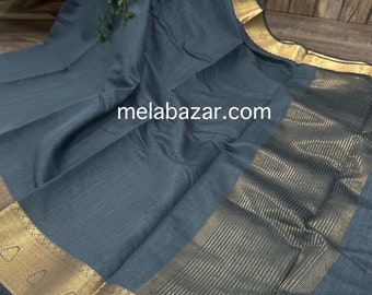Gray Saree / Chanderi Cotton by Silk Saree / Vegan Saree / Free Shipping in US