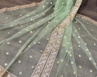 Mint Green Net Dupatta/Stole/Wrap, Free Shipping in US
