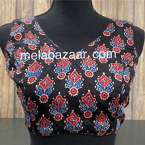 Sleeveless Saree Blouse /Ajrakh Modal Silk Blouse / Free shipping in US