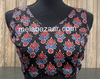 Sleeveless Saree Blouse /Ajrakh Modal Silk Blouse / Free shipping in US