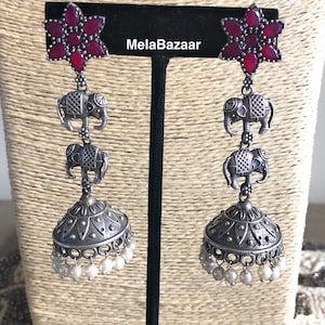 Elephant design Oxidized Earrings Jhumkis/ Free Shipping in US