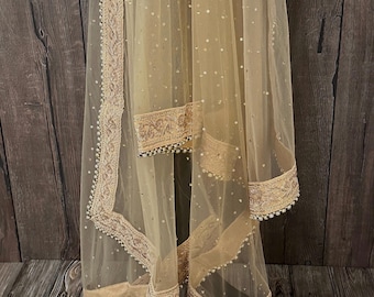 Bridal Gold Net Dupatta /Stole/Wrap, Free Shipping in US