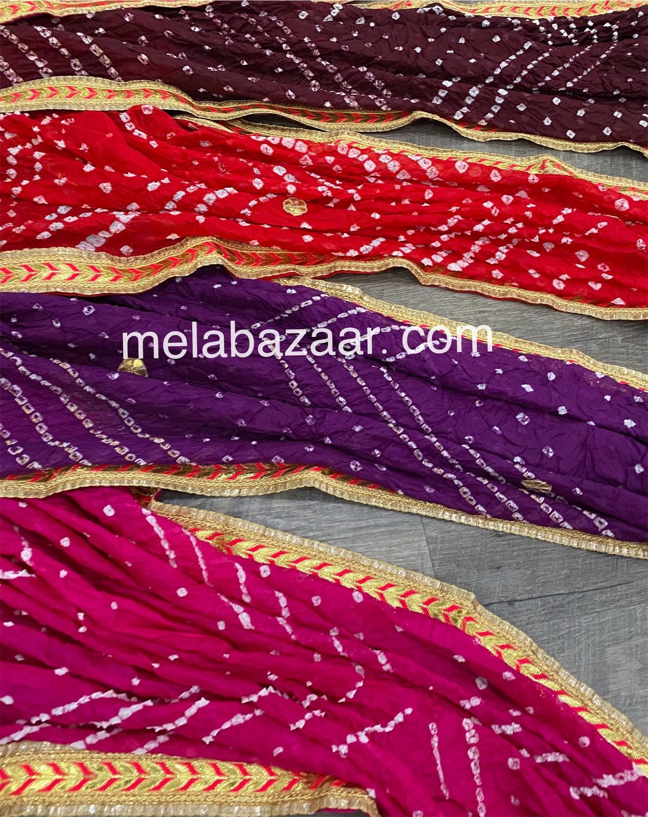 Tie and Dye faux silk dupatta stole Bandhej/bandhani dupatta with gota lace border/Multi 