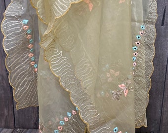 Light Gold organza dupatta / stole / wrap / Free Shipping in US