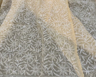 Beige Chikankari Cotton Dupatta / Hand Embroidered/ Free Shipping in US