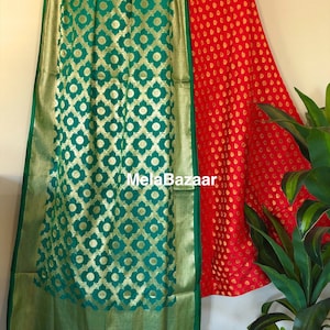 Red Banarsi Lehenga Skirt with Dupatta / Free Shipping in US