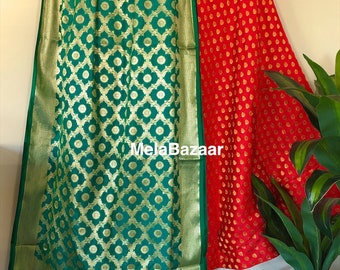 Red Banarsi Lehenga Skirt with Dupatta / Free Shipping in US